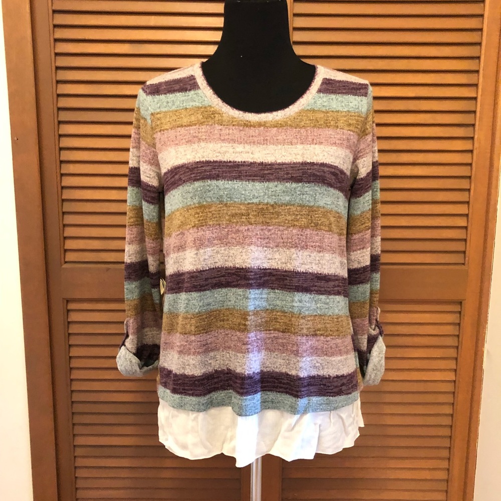 Style & Co stripe split back sweater XS NWT